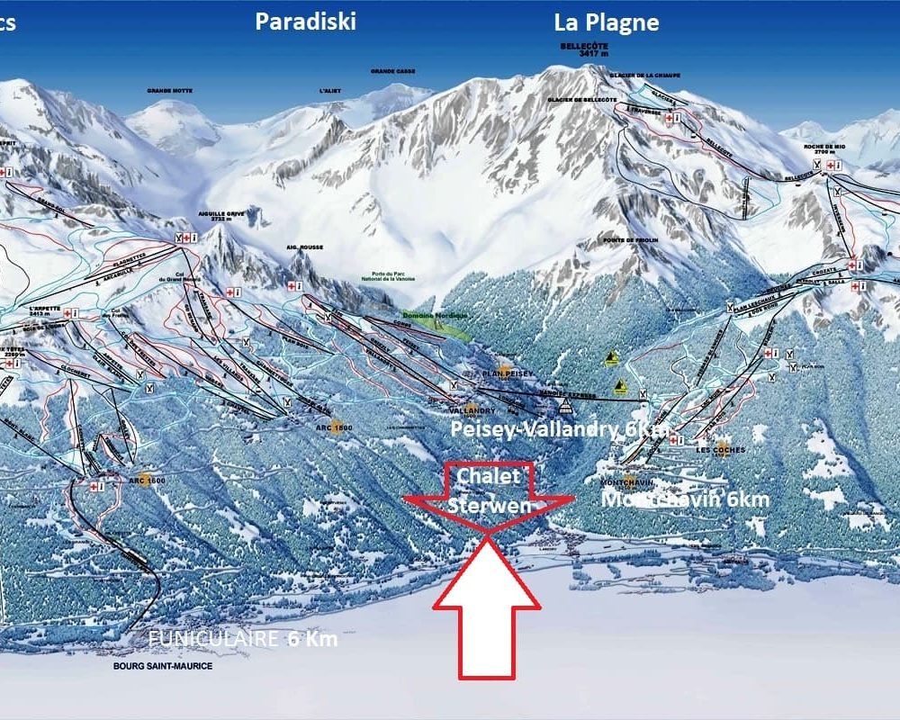 chalets Sterwen Paradiski les Arcs sur le plan des pistes